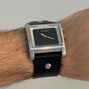 Fossil Silver and Black Square Men's Watch
